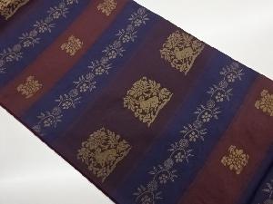 横段に角倉文・笹蔓緞子模様織出し袋帯